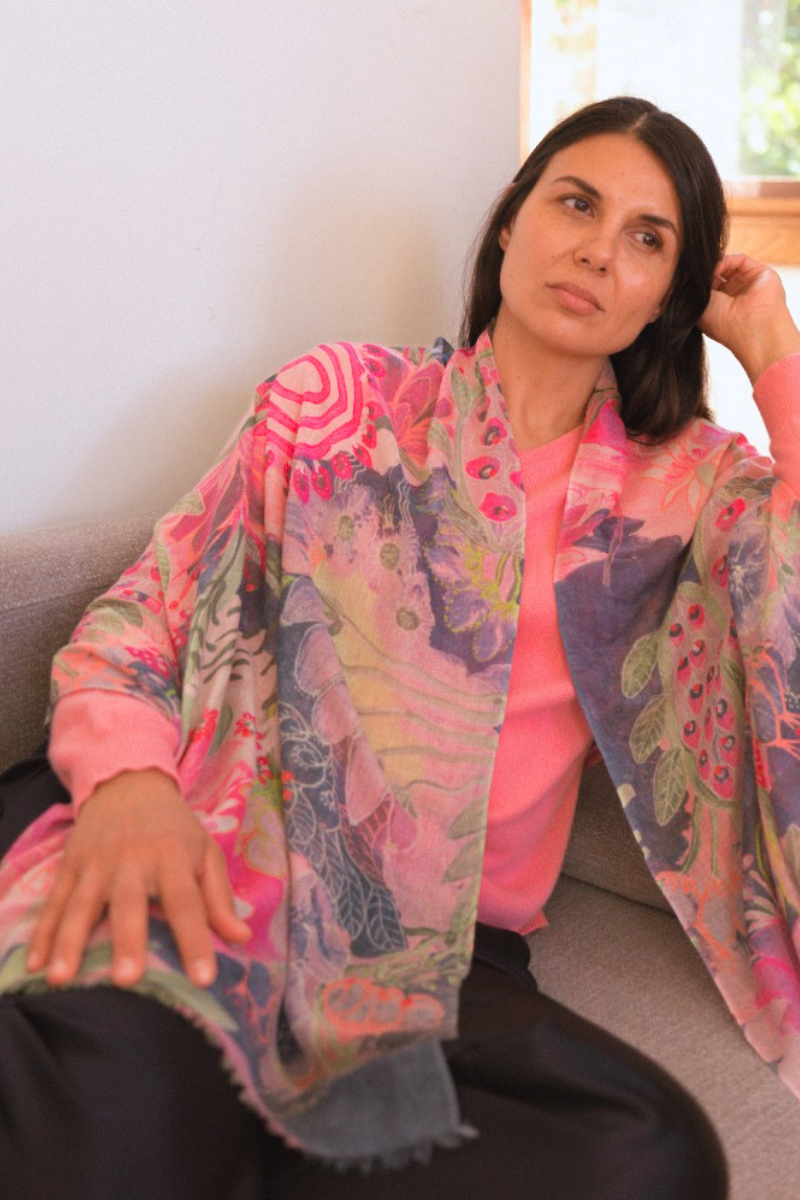 Cashmere Silk "Fushia Barbies" Scarf