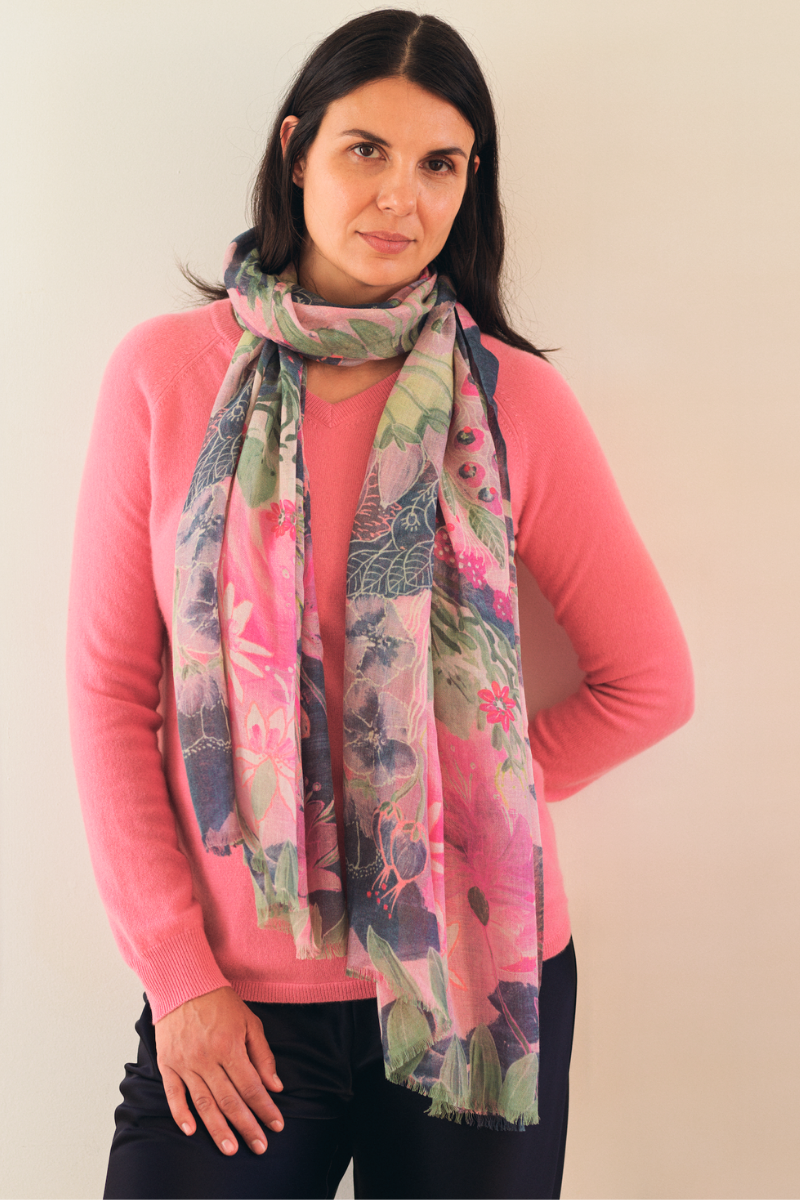 Cashmere Silk "Fushia Barbies" Scarf