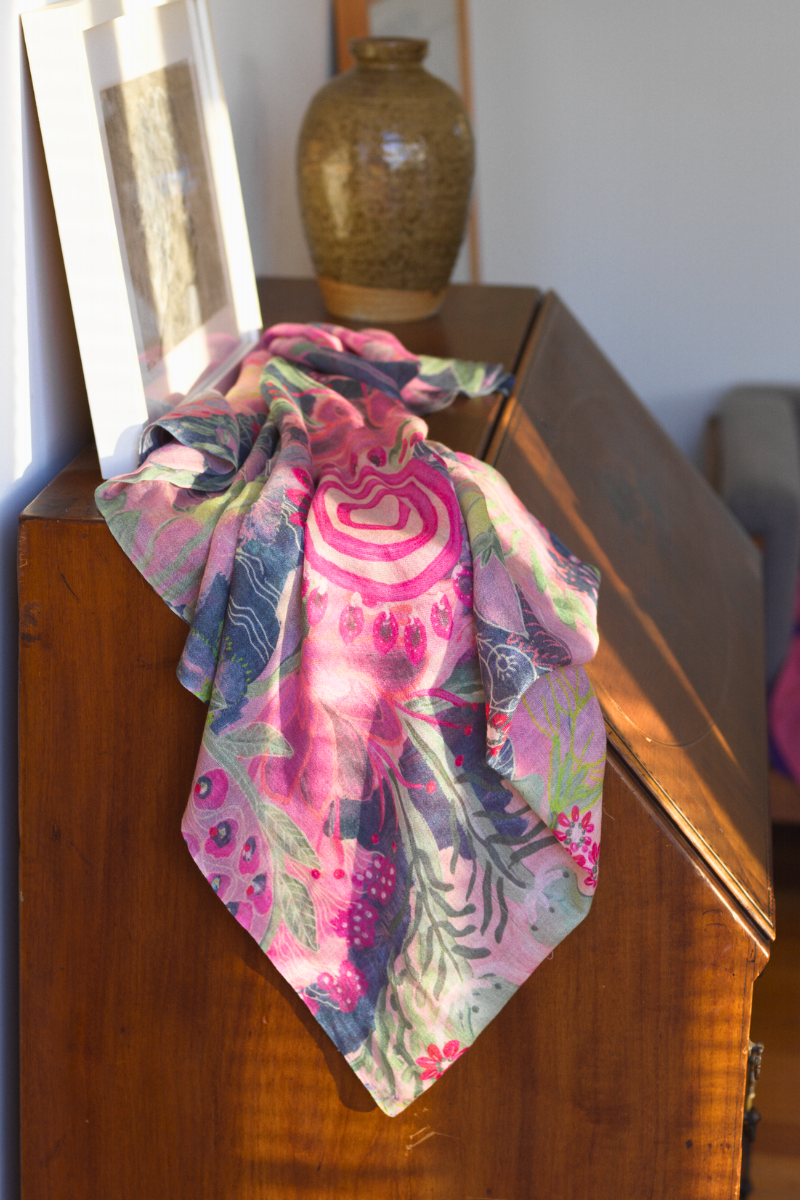 Cashmere Silk "Fushia Barbies" Scarf