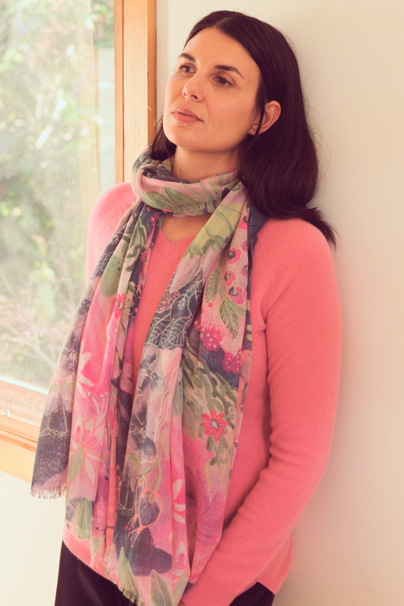 Cashmere Silk "Fushia Barbies" Scarf