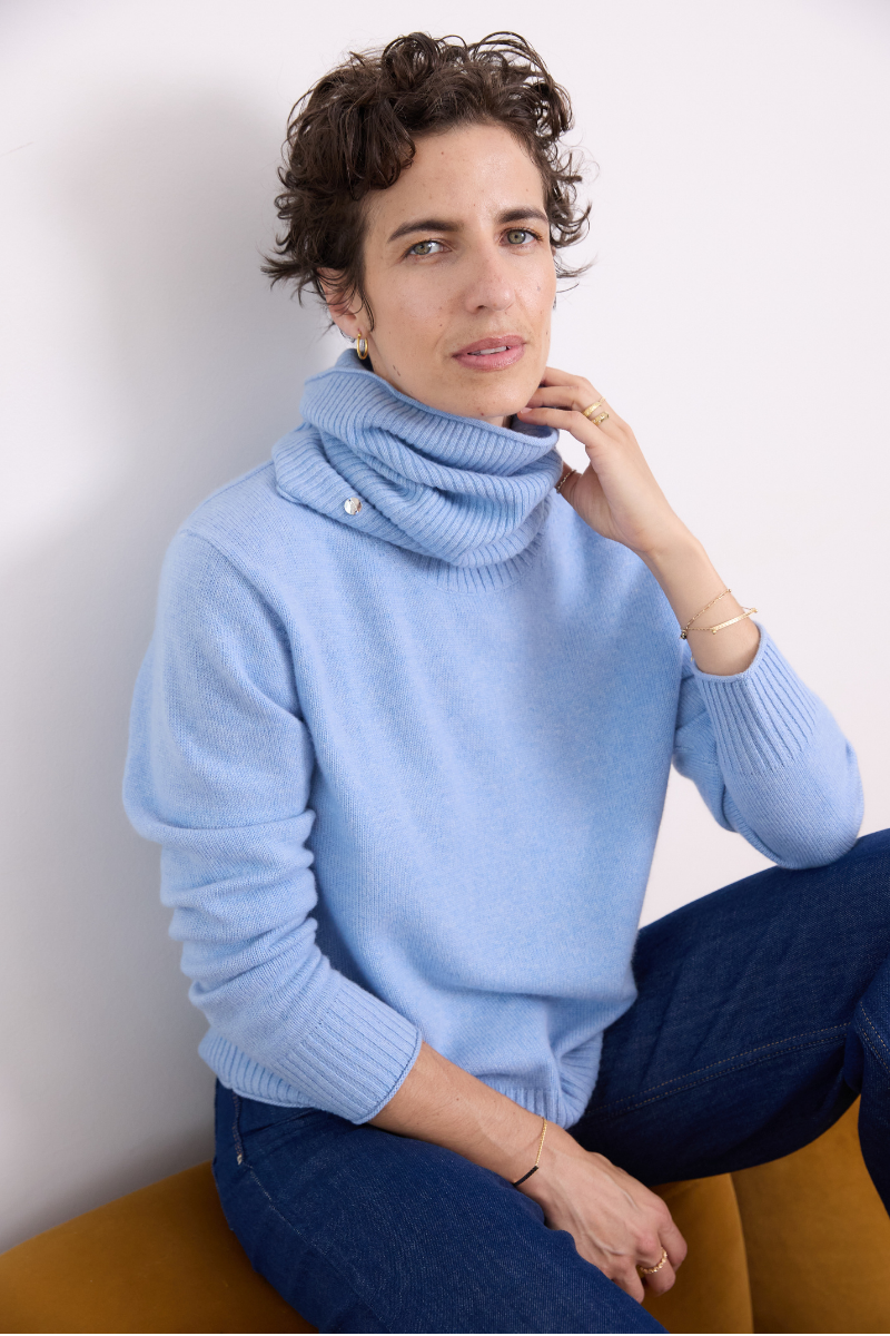 Soft Blue Cashmere Ribbed Snood | Cara Cashmere