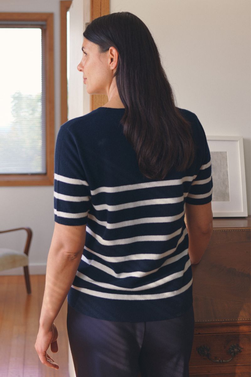 Cashmere Navy &amp; White Stripe Knit