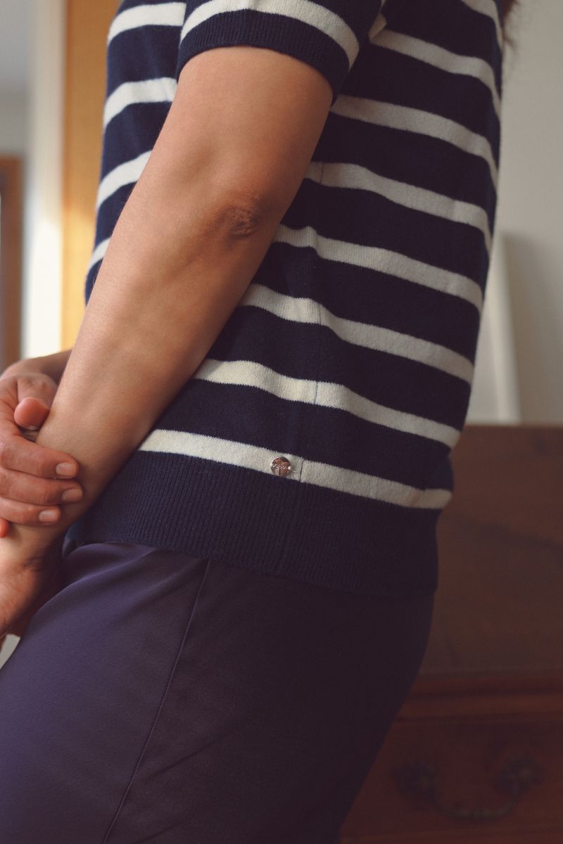 Cashmere Navy &amp; White Stripe Knit