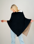 Cashmere  Black and Oat Reversible Poncho - Cara Cashmere