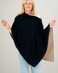 Cashmere  Black and Oat Reversible Poncho - Cara Cashmere