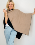 Cashmere  Black and Oat Reversible Poncho - Cara Cashmere