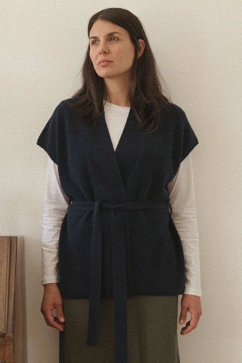 Cashmere Navy Elara Sleeveless Cardigan - Cara Cashmere