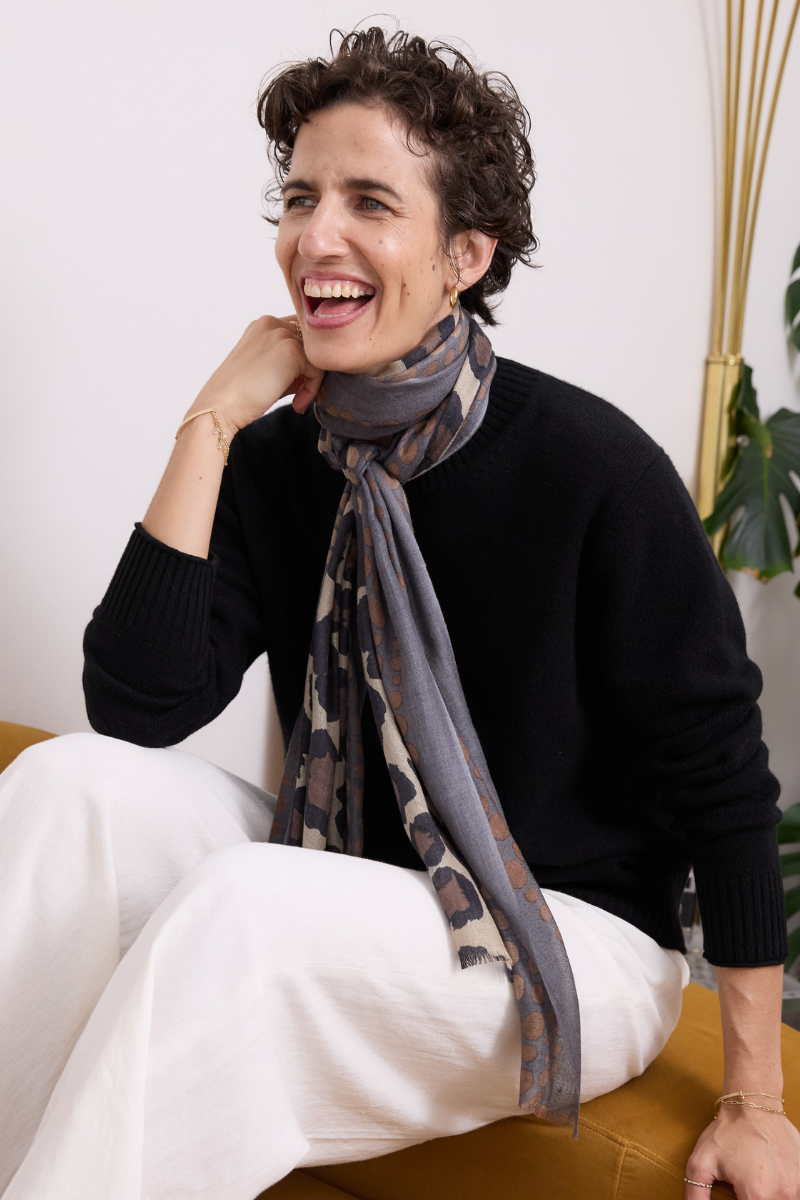 Cashmere Silk Chocolate Spotted Leopard Scarf - Cara Cashmere