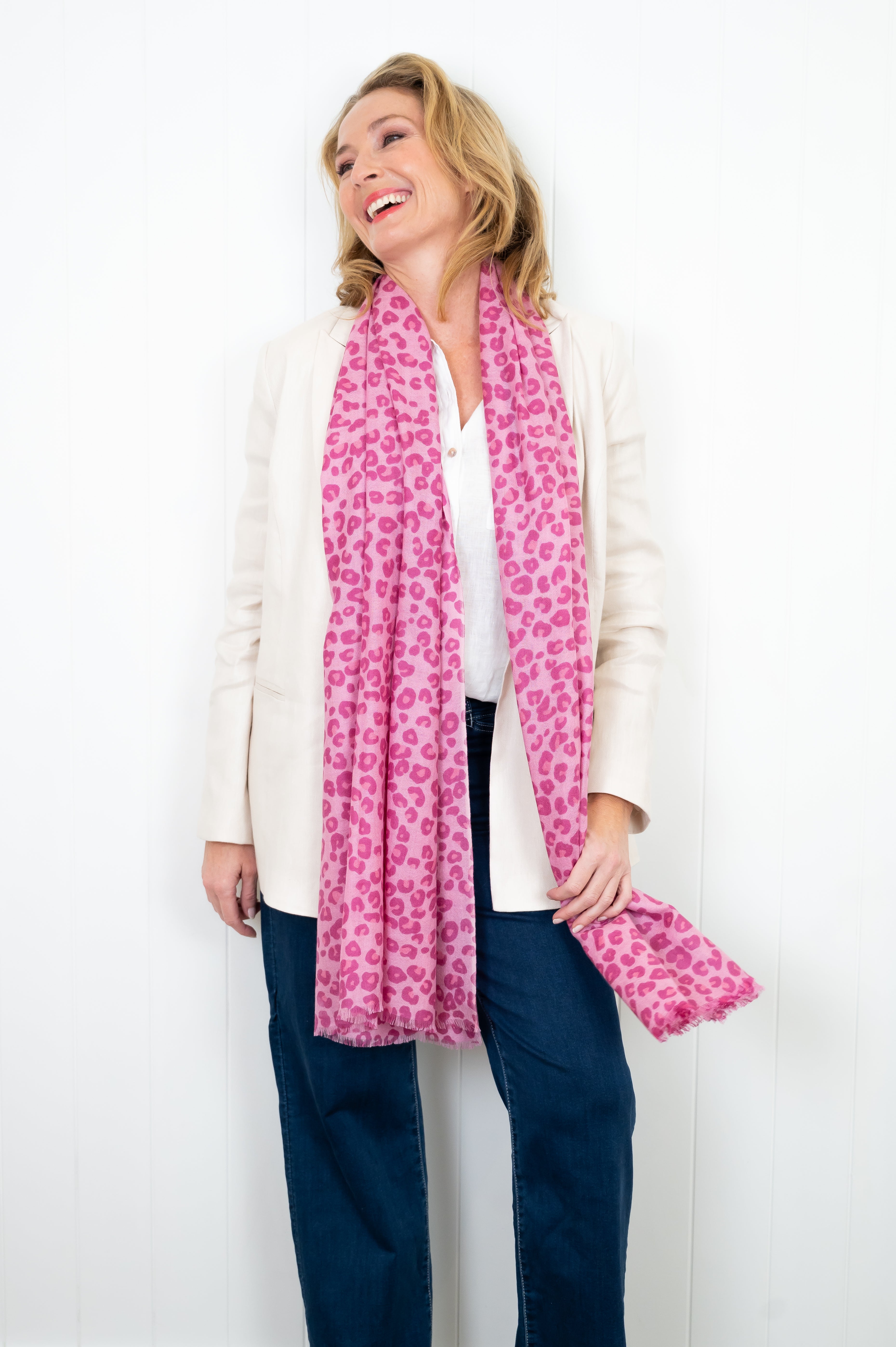 Leopard Cashmere Scarf - Raspberry - Cara Cashmere