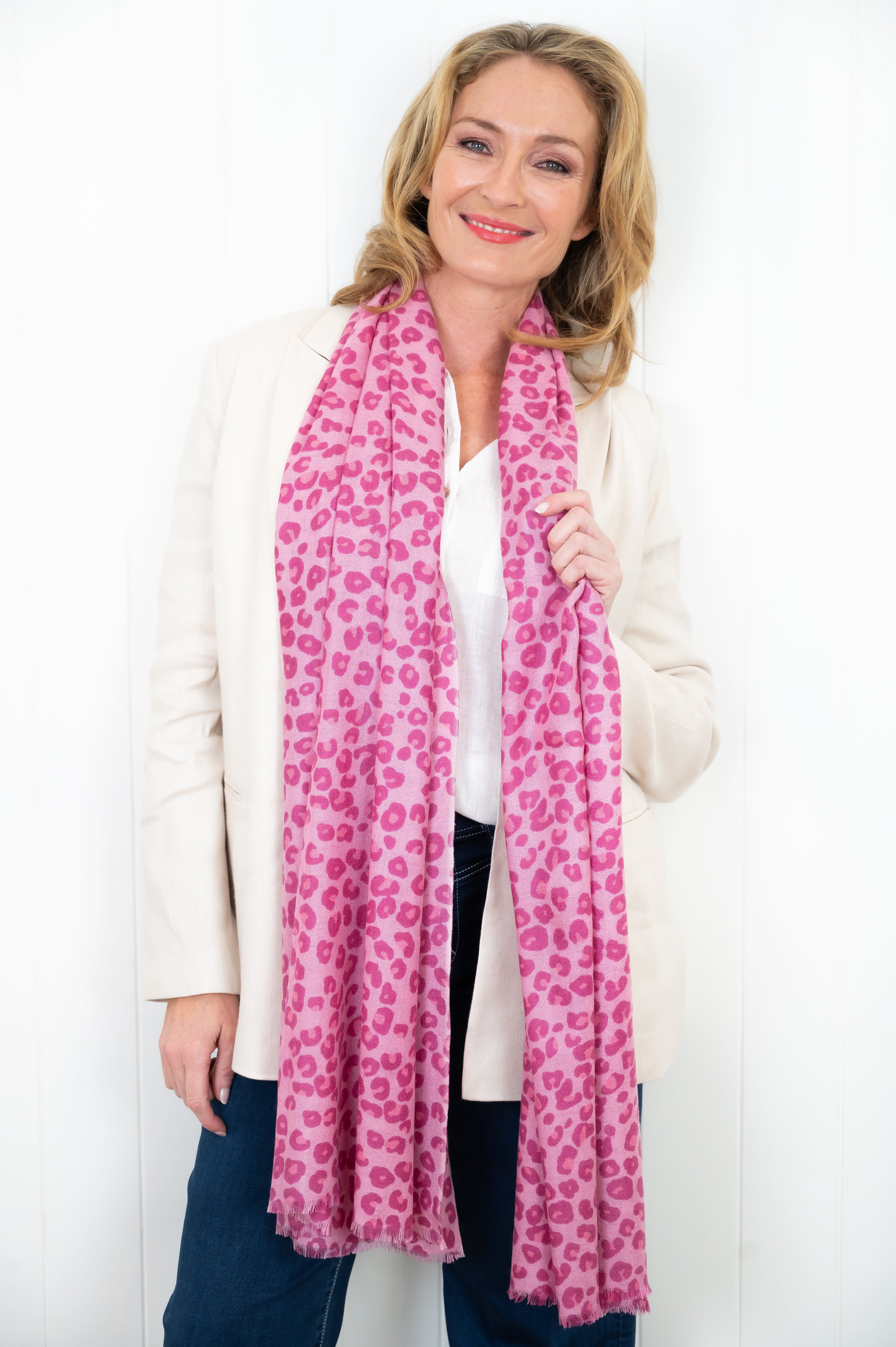 Leopard Cashmere Scarf - Raspberry - Cara Cashmere