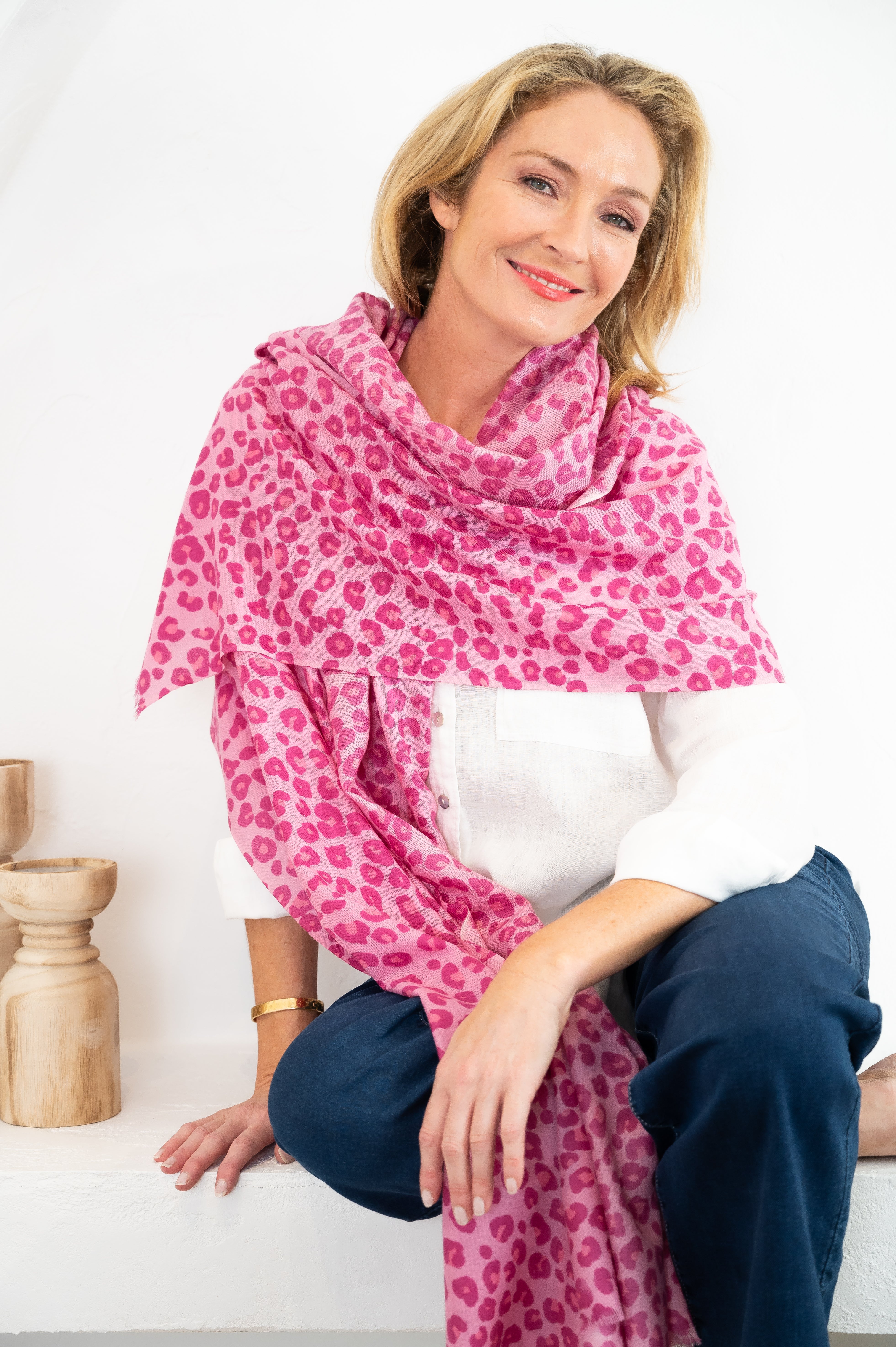 Leopard Cashmere Scarf - Raspberry - Cara Cashmere