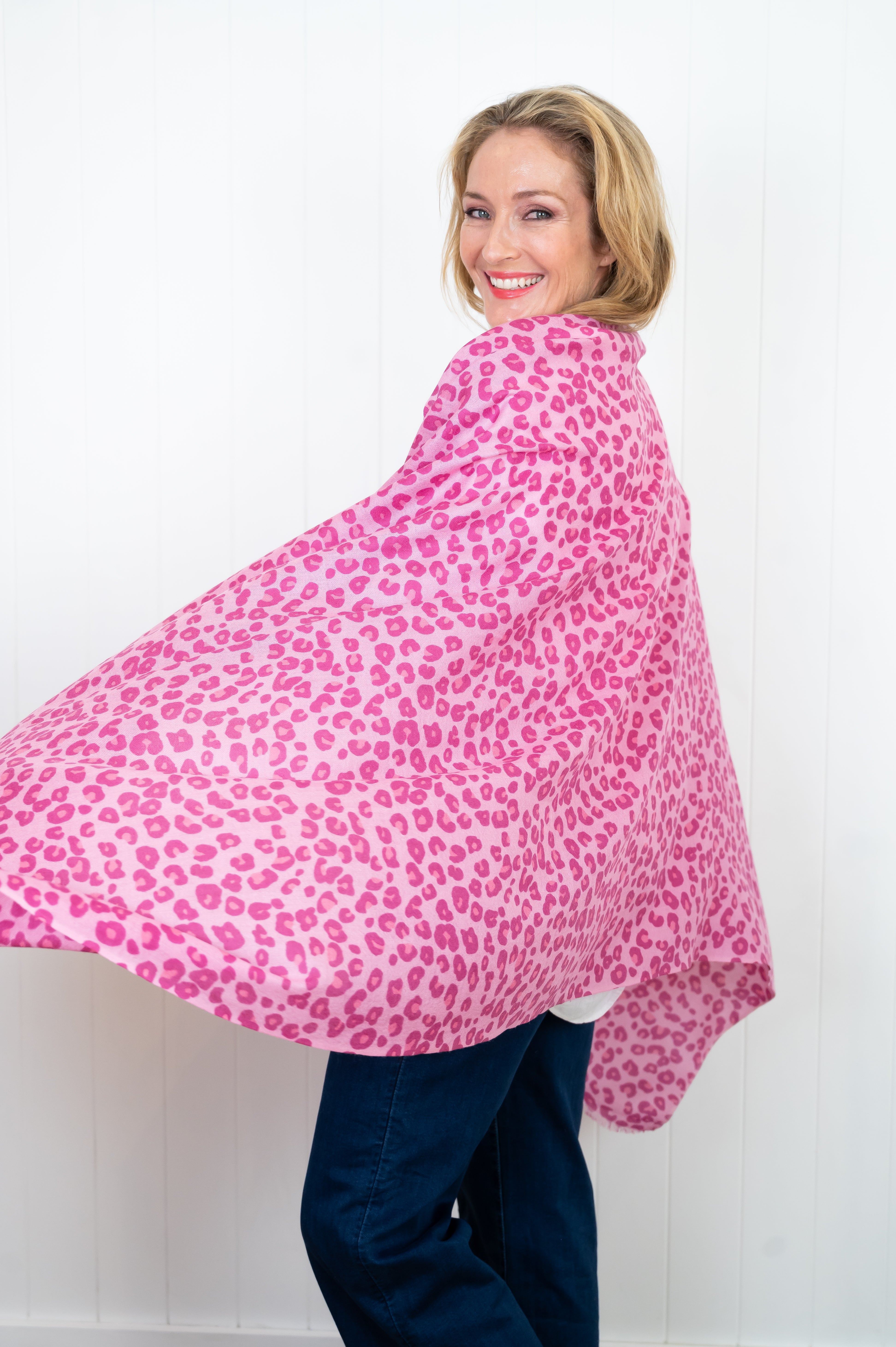 Leopard Cashmere Scarf - Raspberry - Cara Cashmere