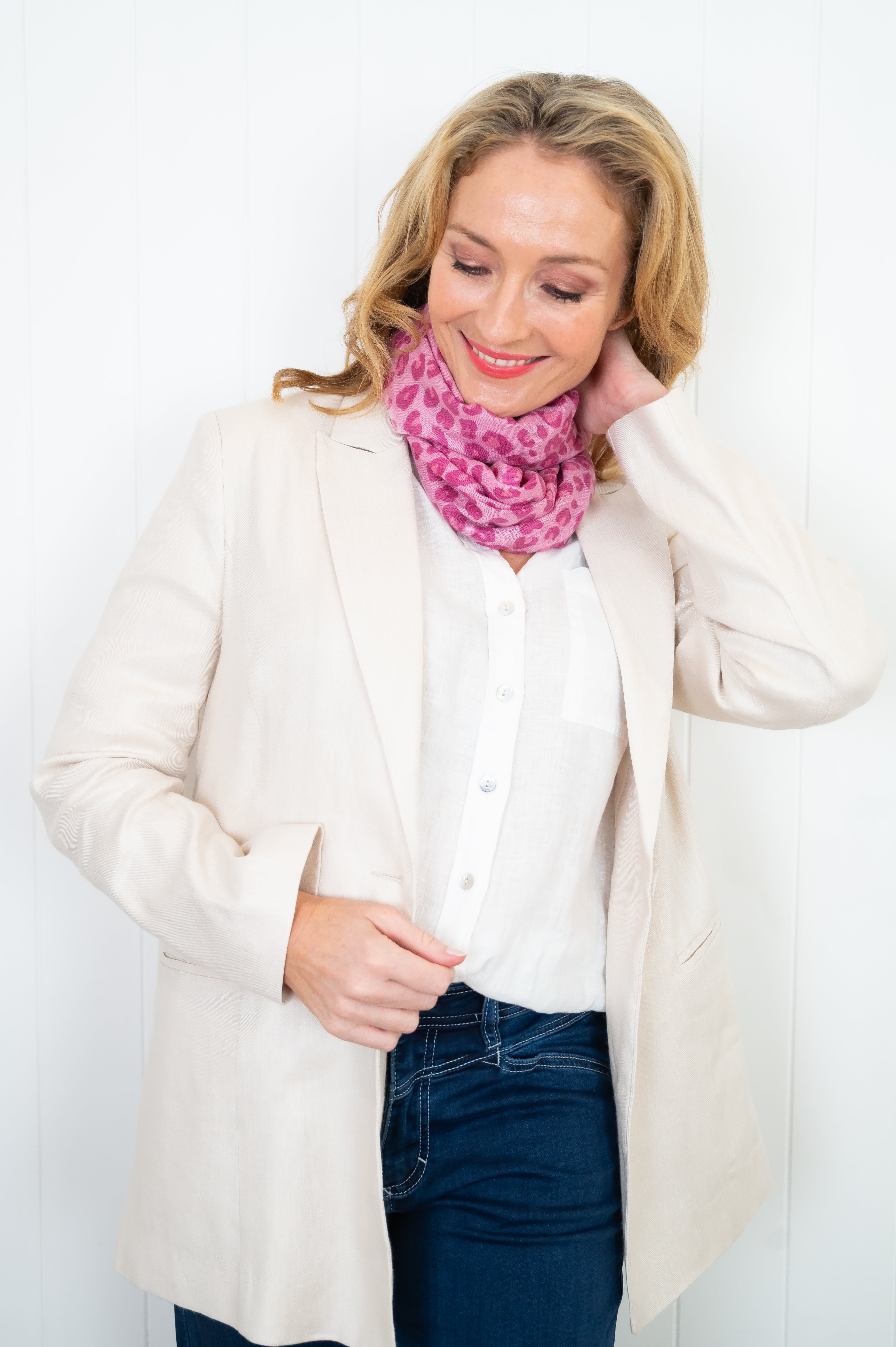 Leopard Cashmere Scarf - Raspberry - Cara Cashmere