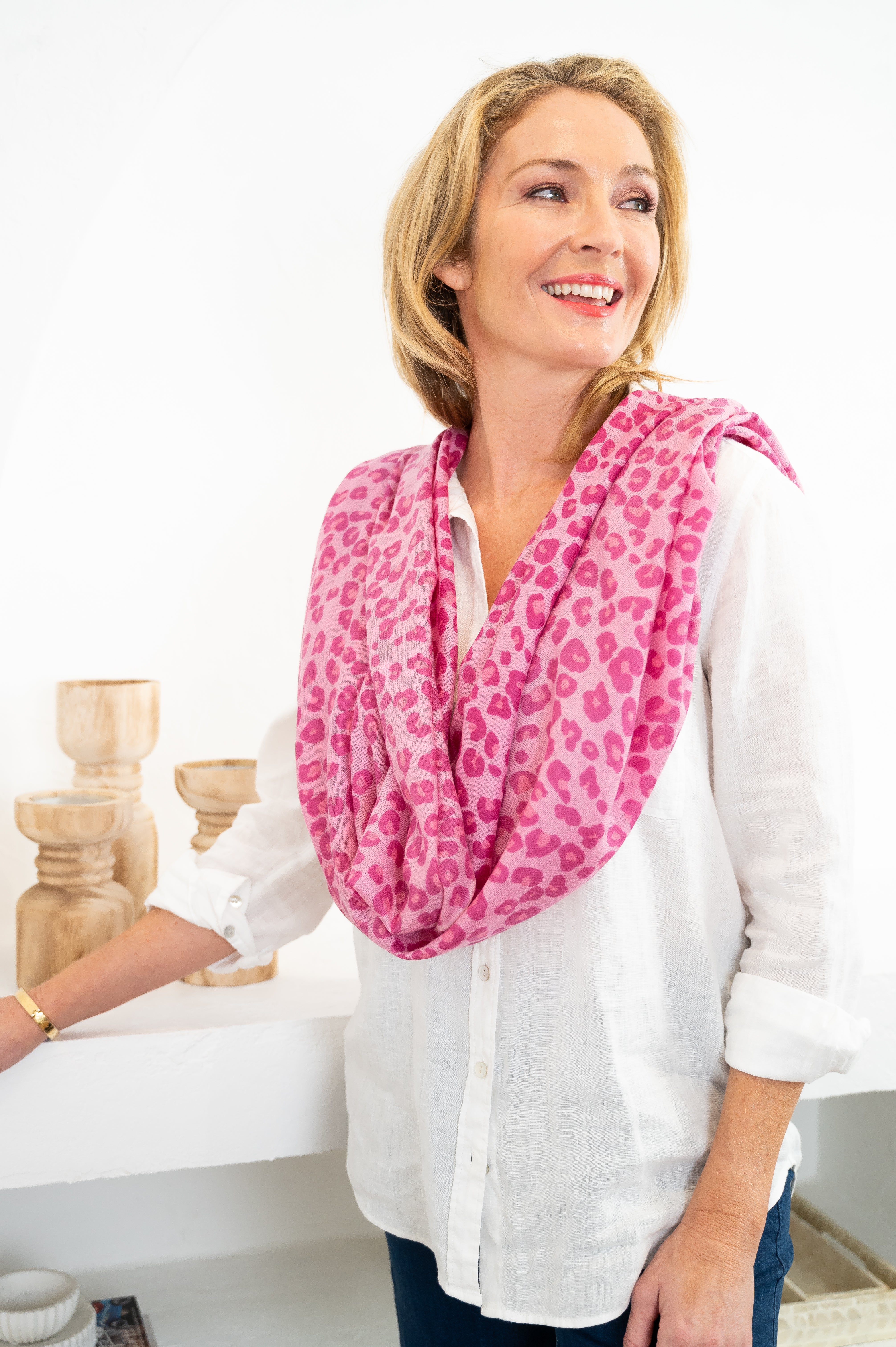 Leopard Cashmere Scarf - Raspberry - Cara Cashmere