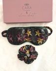"Eastern Robin and Queen Sheeba Orchid" Silk Eye Mask and Scrunchie - Cara Cashmere