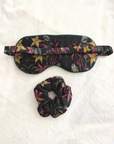 "Eastern Robin and Queen Sheeba Orchid" Silk Eye Mask and Scrunchie - Cara Cashmere