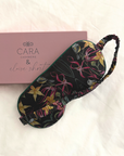 "Eastern Robin and Queen Sheeba Orchid" Silk Eye Mask and Scrunchie - Cara Cashmere