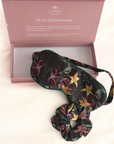 "Eastern Robin and Queen Sheeba Orchid" Silk Eye Mask and Scrunchie - Cara Cashmere