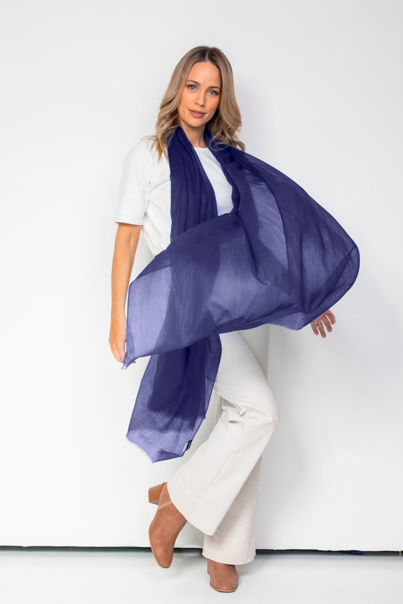 NEW Aura Cashmere Scarf - Navy - Cara Cashmere