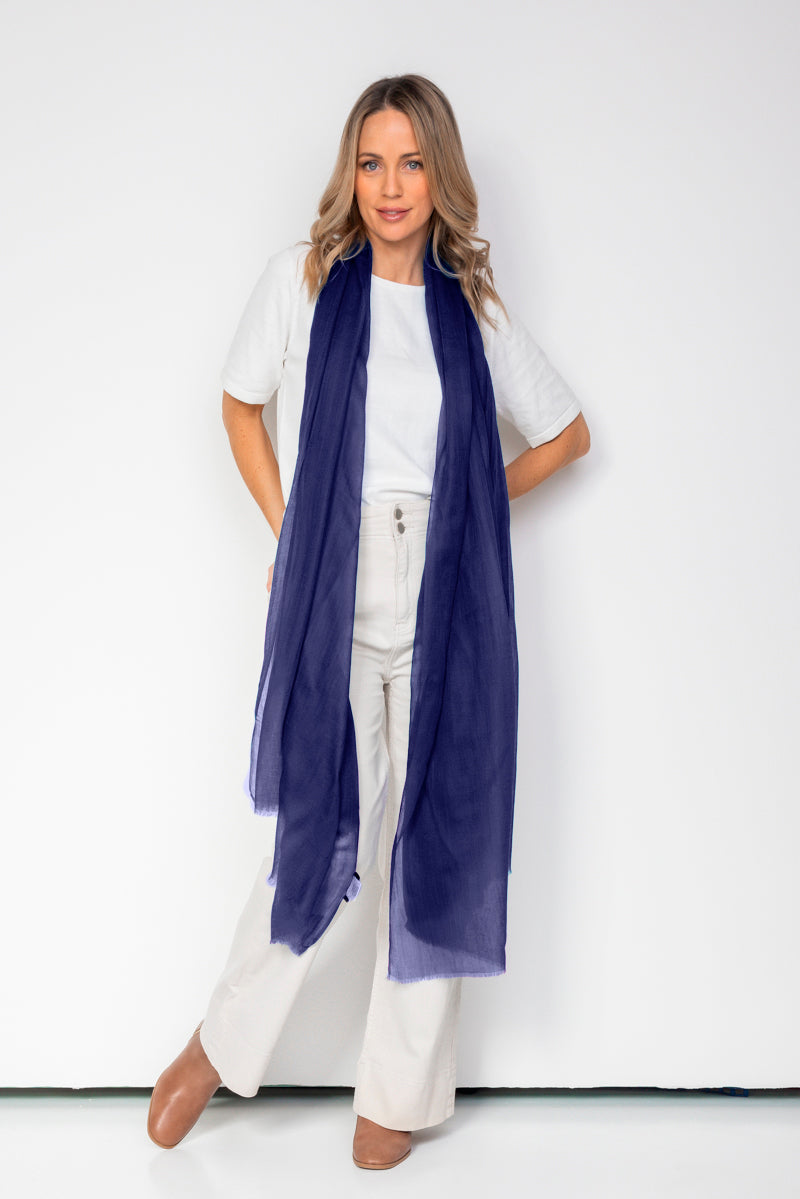 NEW Aura Cashmere Scarf - Navy - Cara Cashmere