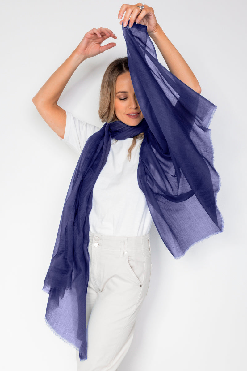 NEW Aura Cashmere Scarf - Navy - Cara Cashmere