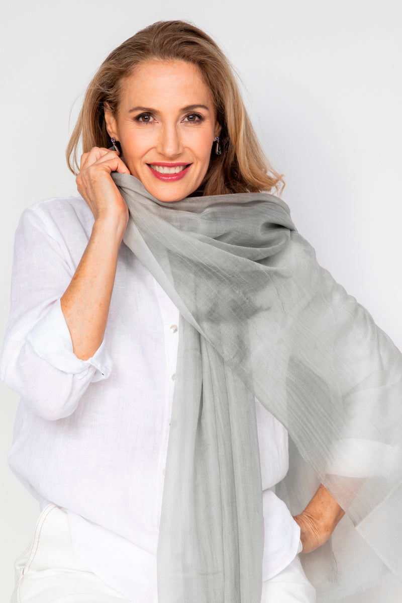 NEW Aura Cashmere Scarf - Silver - Cara Cashmere