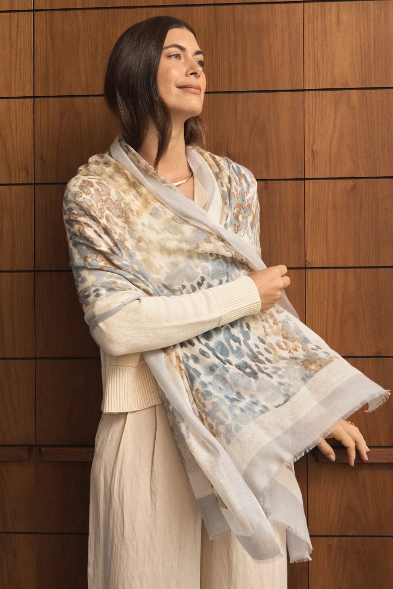 Cashmere Silk Neutrals Faded Leopard Scarf - Pre Order - Cara Cashmere