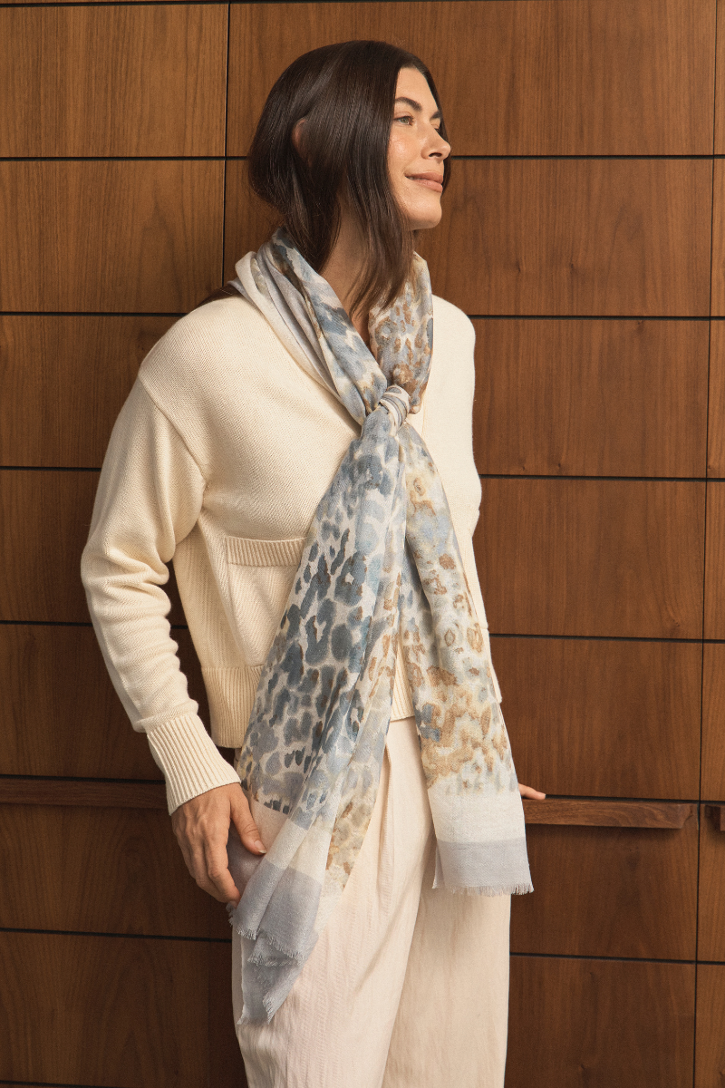 Cashmere Silk Neutrals Faded Leopard Scarf - Pre Order - Cara Cashmere