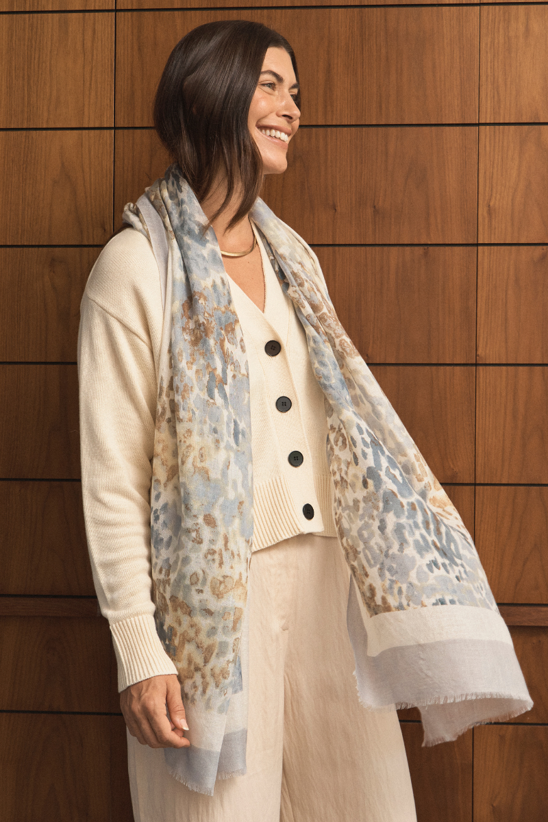Cashmere Silk Neutrals Faded Leopard Scarf - Pre Order - Cara Cashmere