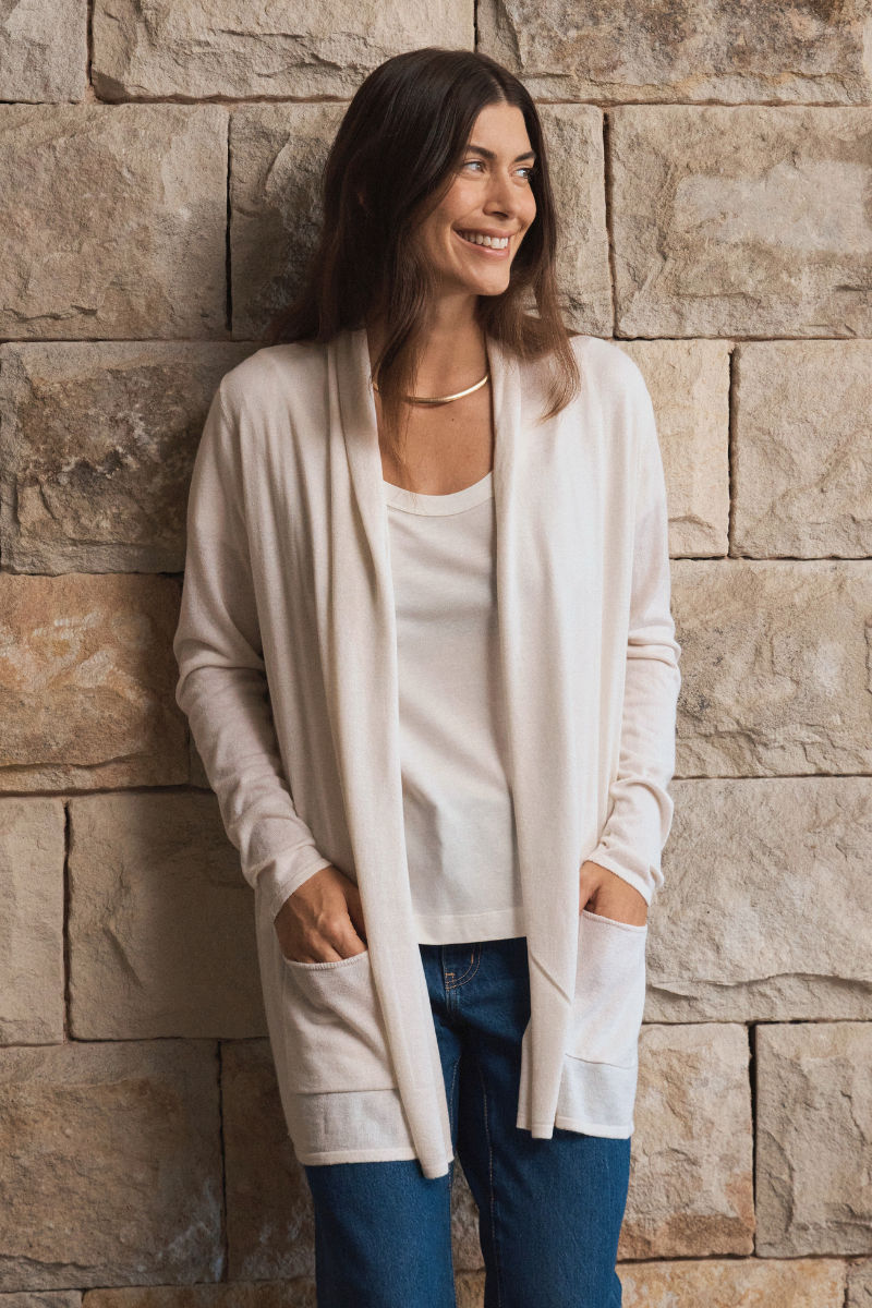 Ivory Longline Silk Cashmere Cardigan