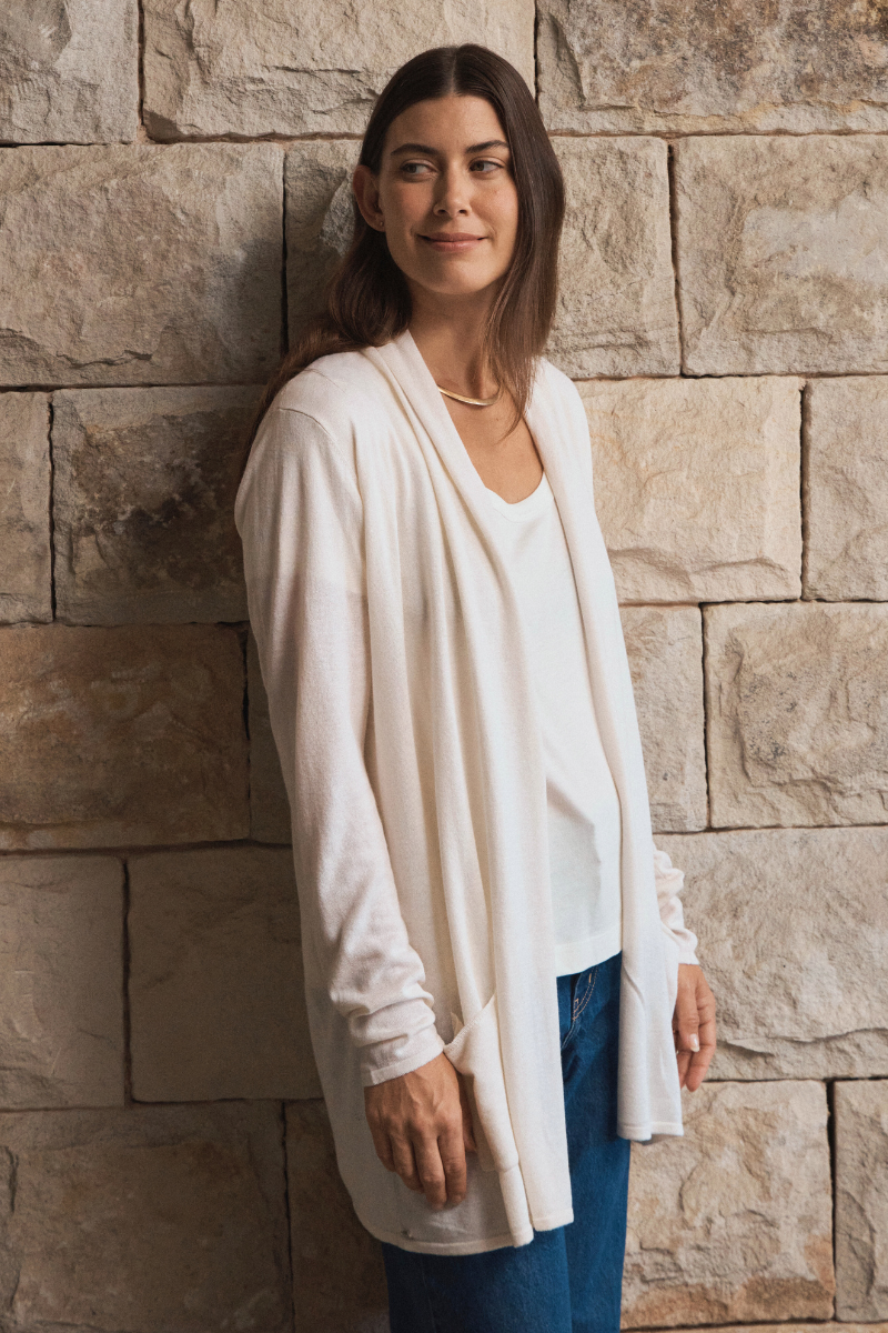Ivory Longline Silk Cashmere Cardigan