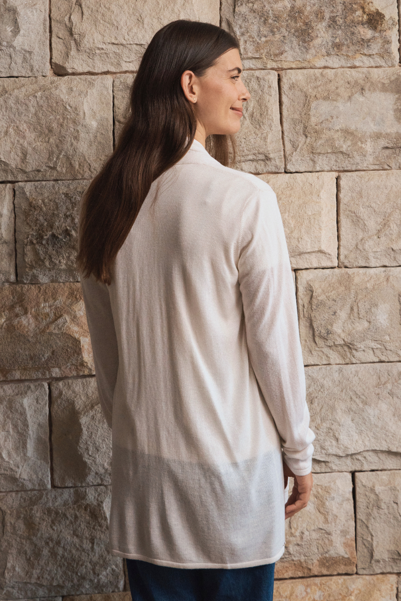 Ivory Longline Silk Cashmere Cardigan