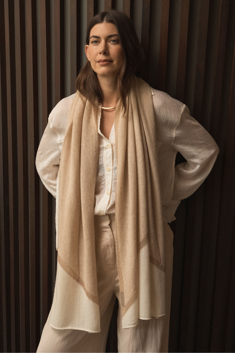 Cashmere Cream and Gold Graphic Geometric Intasia City Wrap