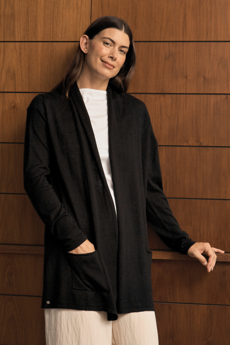 Silk Cashmere Black Longline Cardigan Cara Cashmere