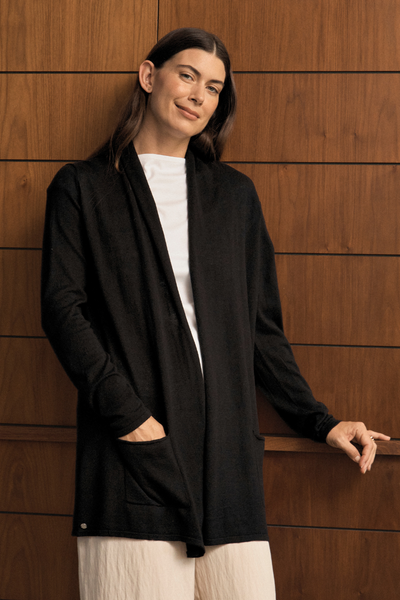 Silk Cashmere Cardigan in Black Effortless Sophistication – Cara
