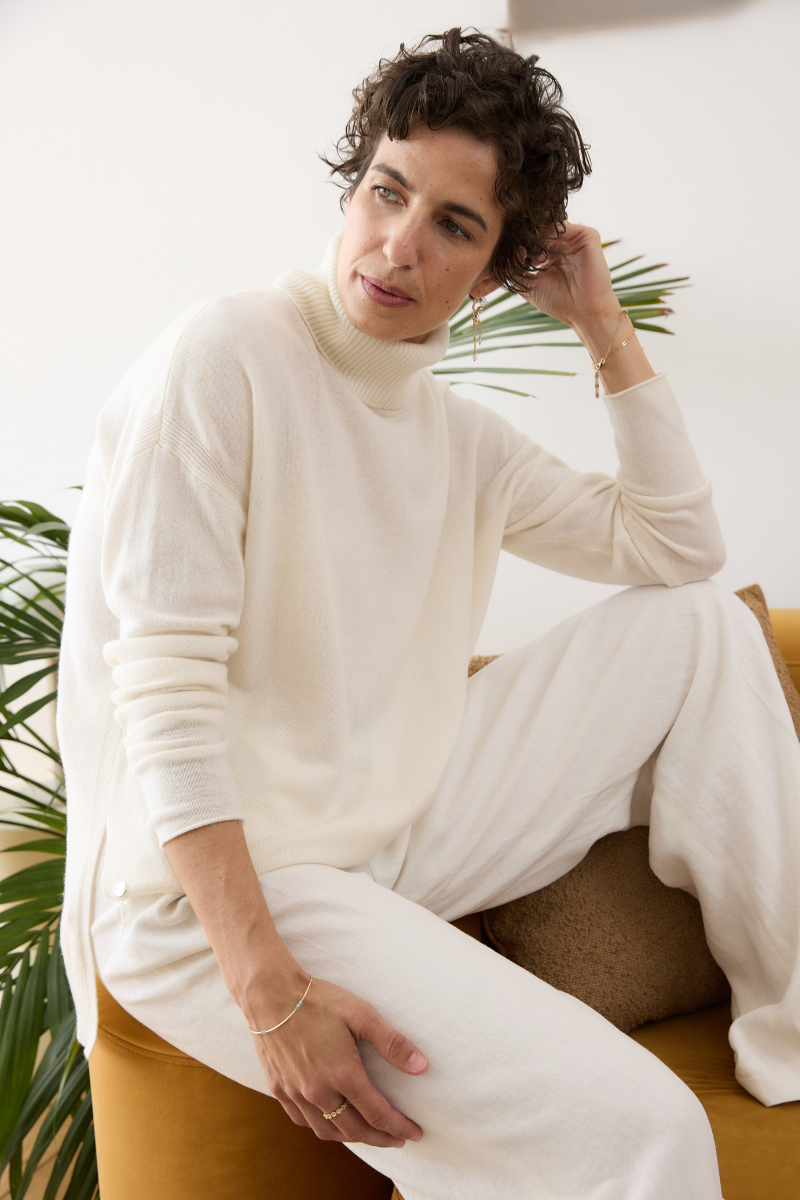 Merino Cashmere Ivory Melange Harmony Knit - Cara Cashmere