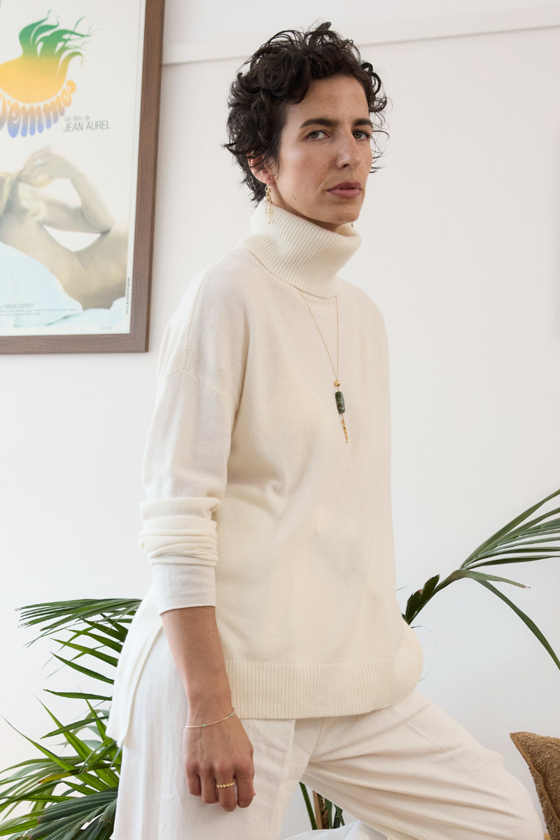 Merino Cashmere Ivory Melange Harmony Knit - Cara Cashmere