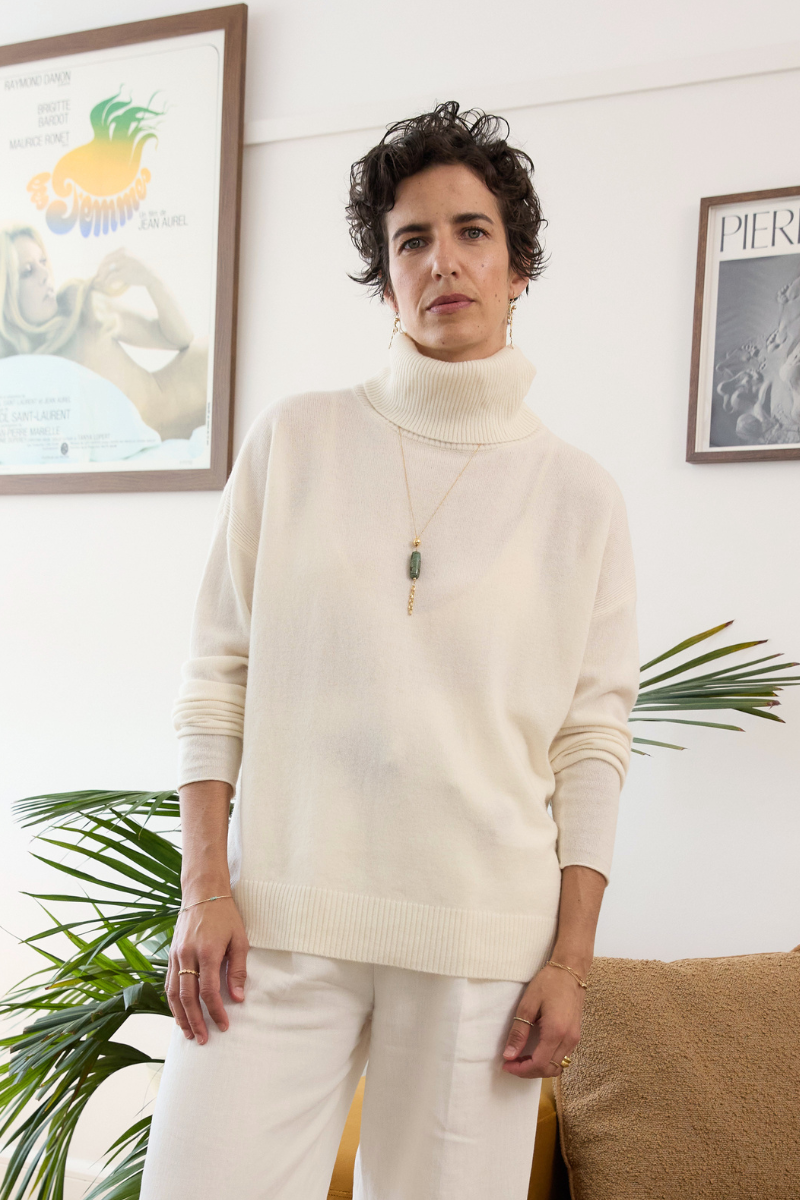 Merino Cashmere Ivory Melange Harmony Knit - Cara Cashmere