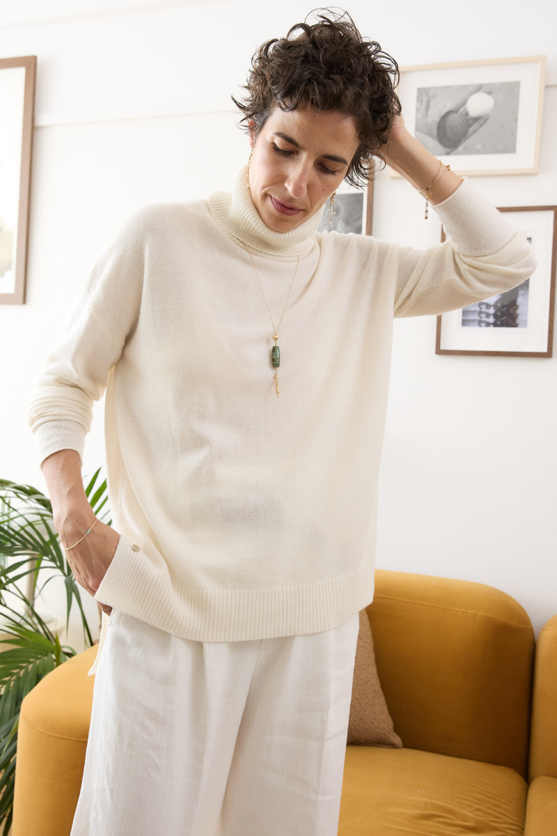 Merino Cashmere Ivory Melange Harmony Knit - Cara Cashmere