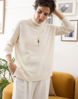 Merino Cashmere Ivory Melange Harmony Knit - Cara Cashmere