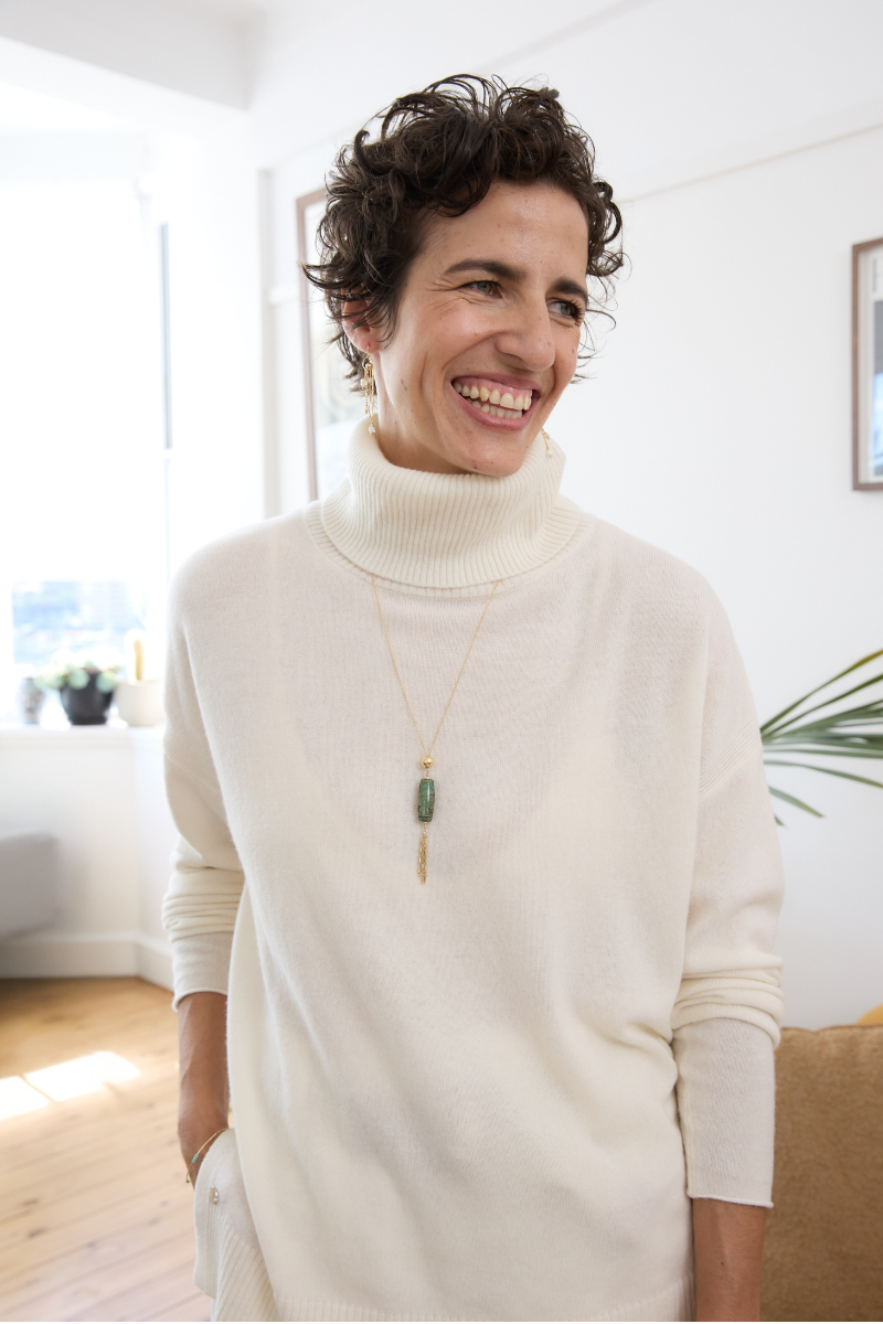 Merino Cashmere Ivory Melange Harmony Knit - Cara Cashmere