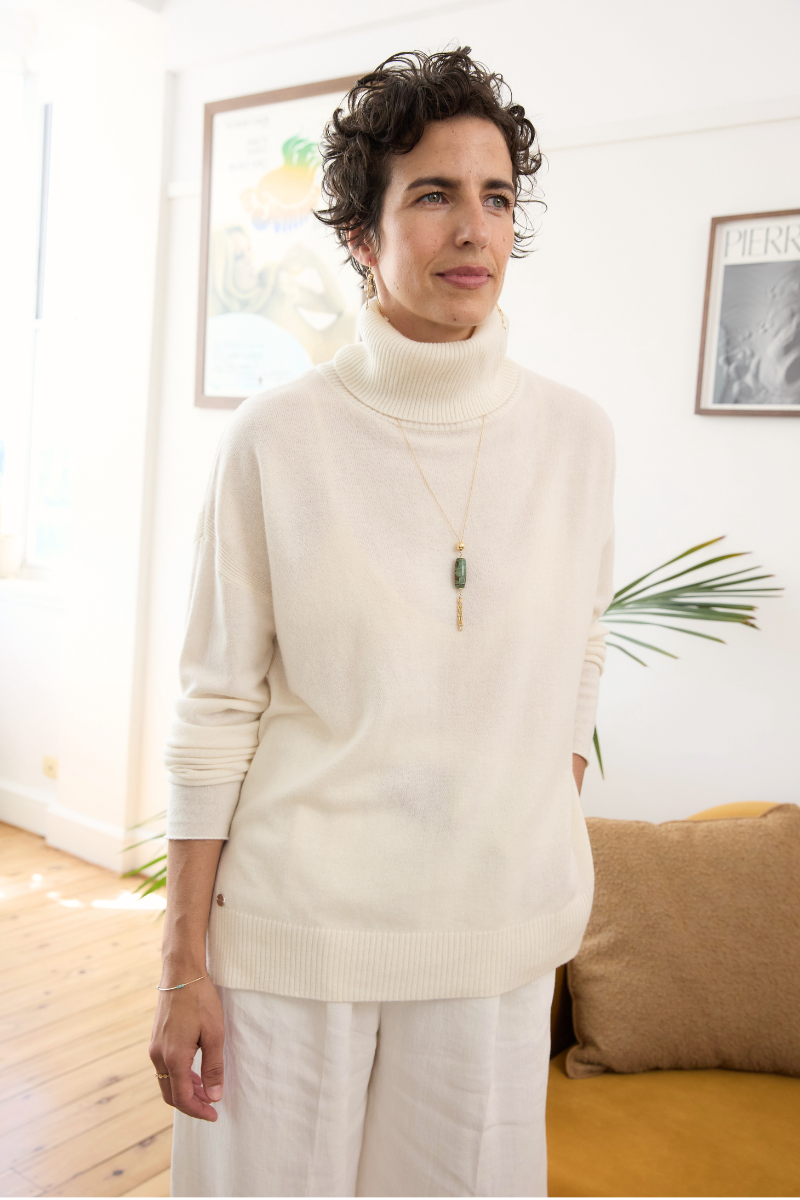 Merino Cashmere Ivory Melange Harmony Knit - Cara Cashmere