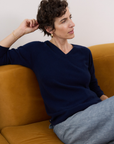 Cashmere Navy V Neck Jumper - Cara Cashmere