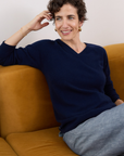 Cashmere Navy V Neck Jumper - Cara Cashmere