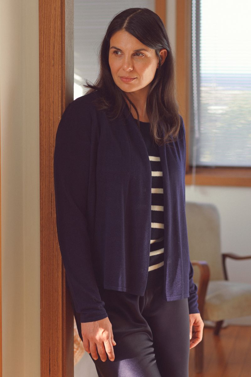 Silk Cashmere Navy Cardigan