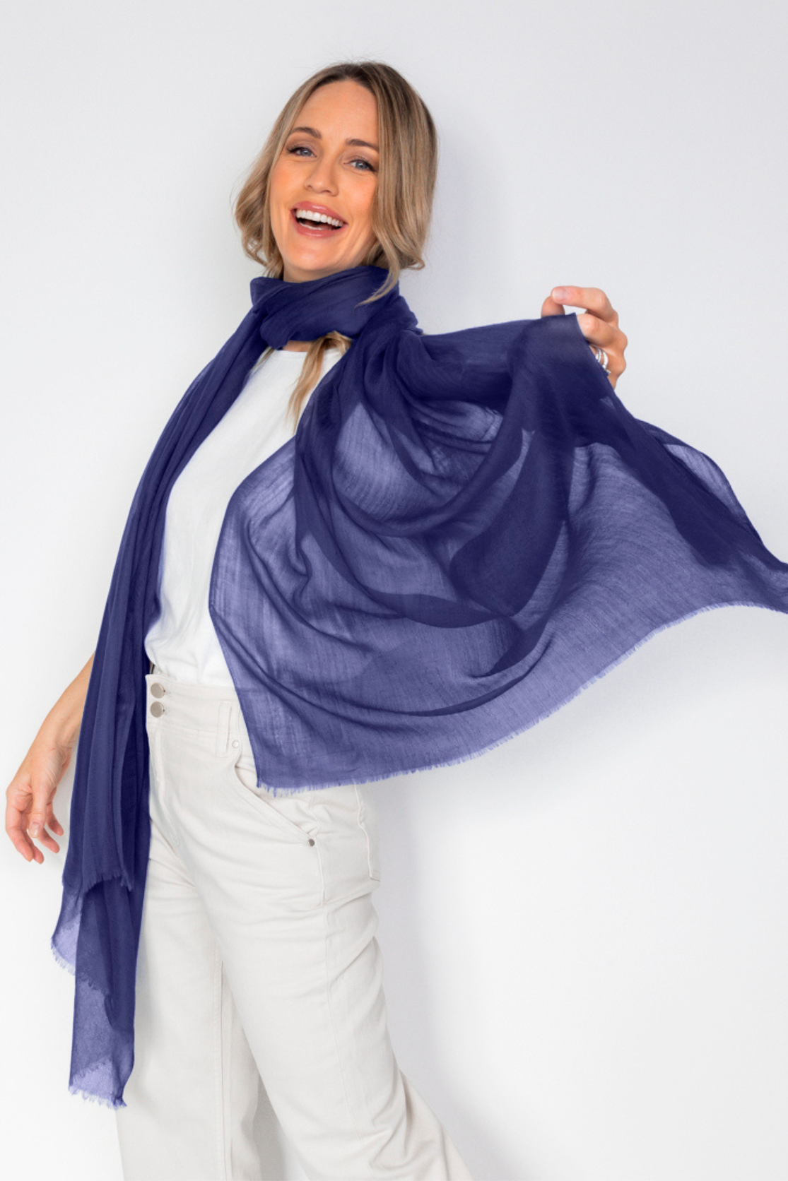 NEW Aura Cashmere Scarf - Navy - Cara Cashmere