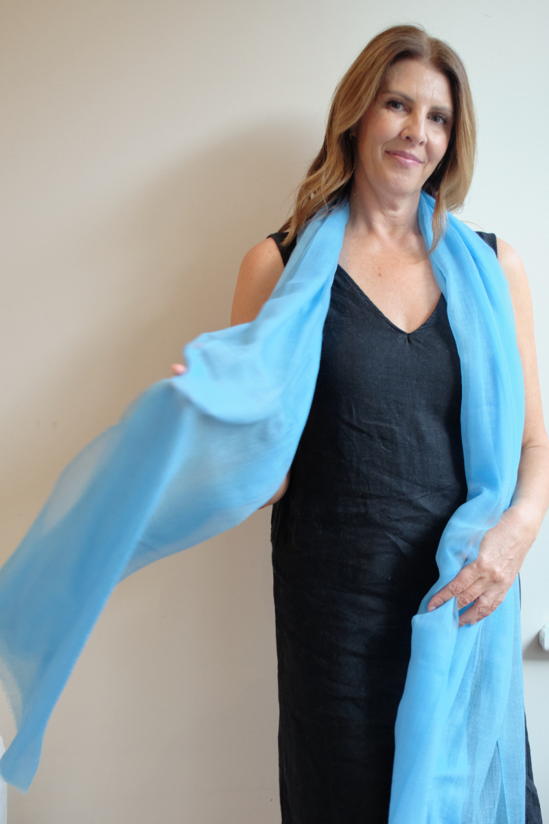 Cashmere Sky Blue Aura Scarf - Cara Cashmere