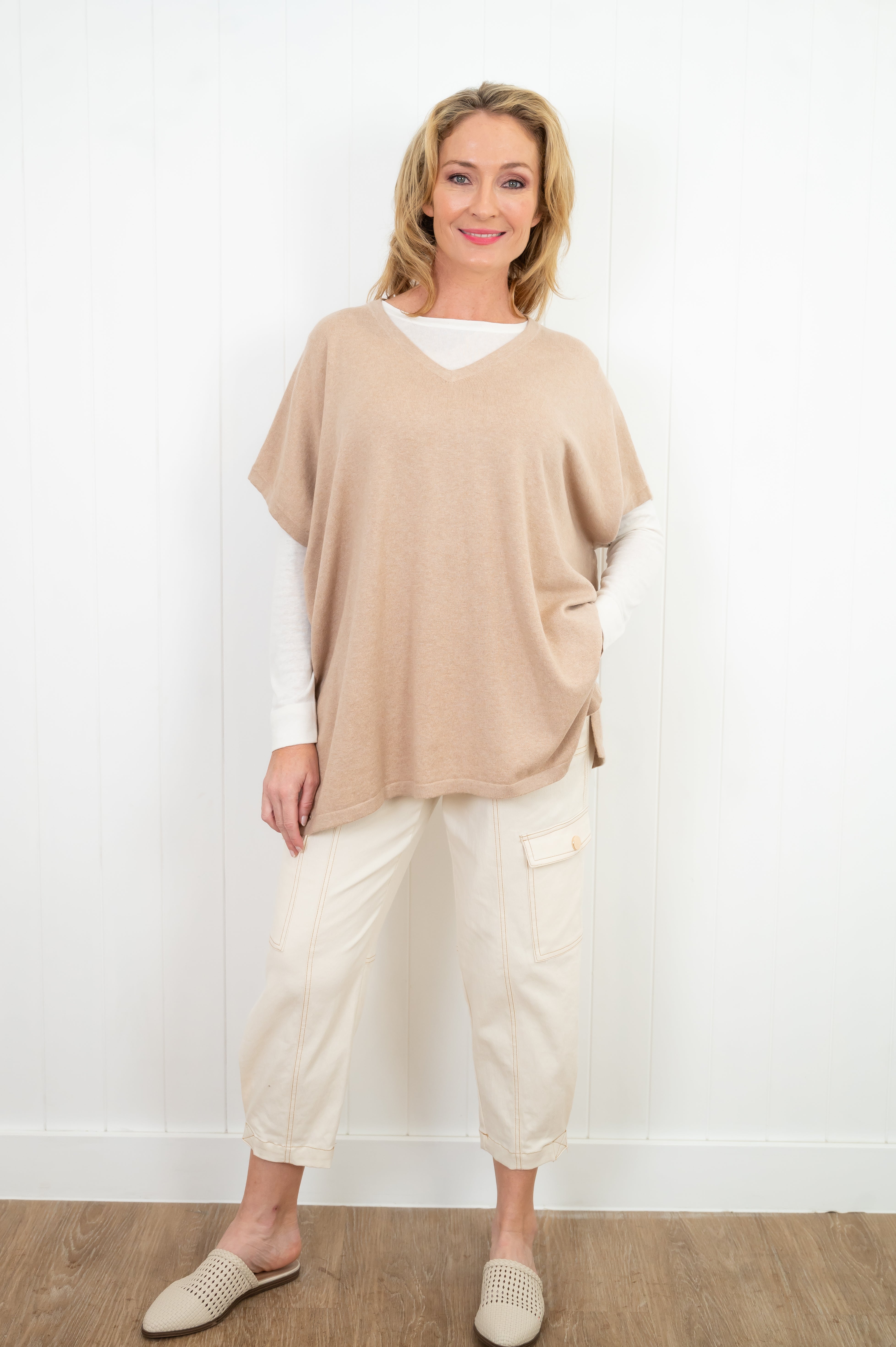 Cotton Cashmere Topper - Sand - Cara Cashmere