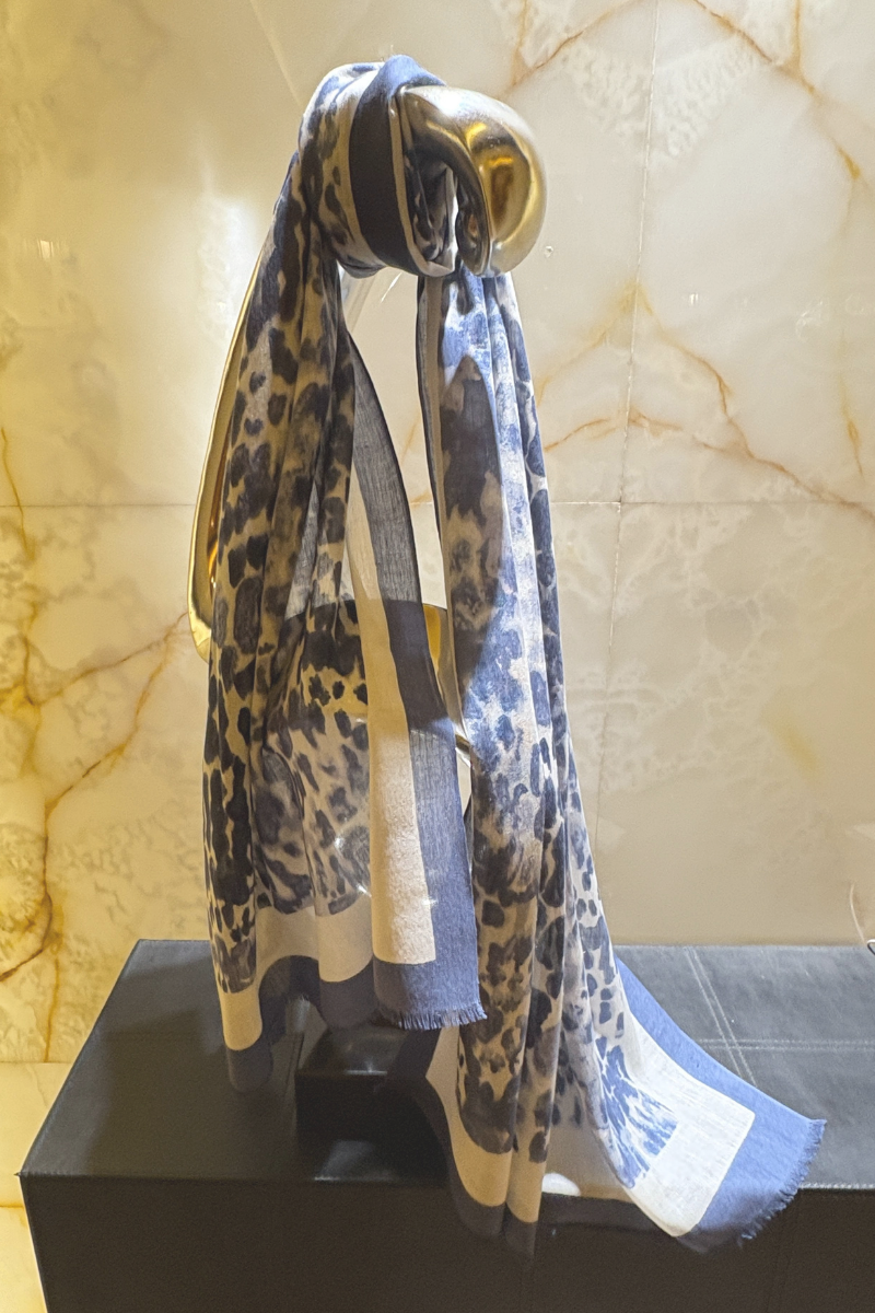 Cashmere Silk Indigo Faded Leopard Scarf - Pre Order