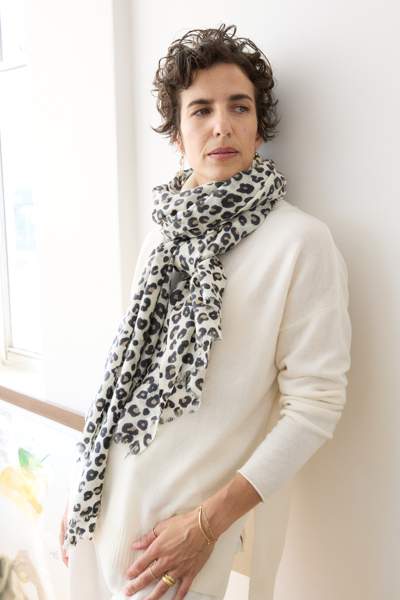 Cashmere Snow Cara Leopard Scarf